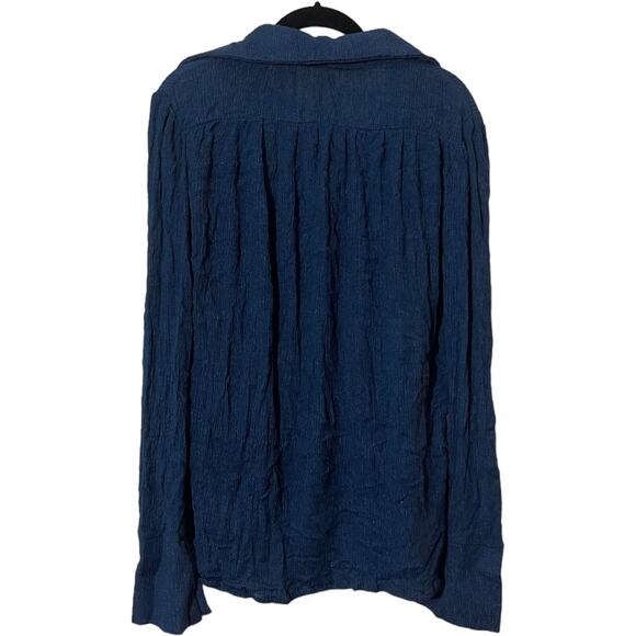 Savannah Morrow Open Front Blouse Top Shirt L/XL Midnight Blue Long Sleeve - Picture 2 of 9